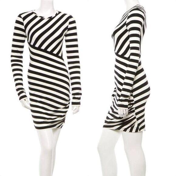 Diane Von Furstenberg Promenade Stripe Colorblock Ruched Long Sleeve Dress - Picture 1 of 14